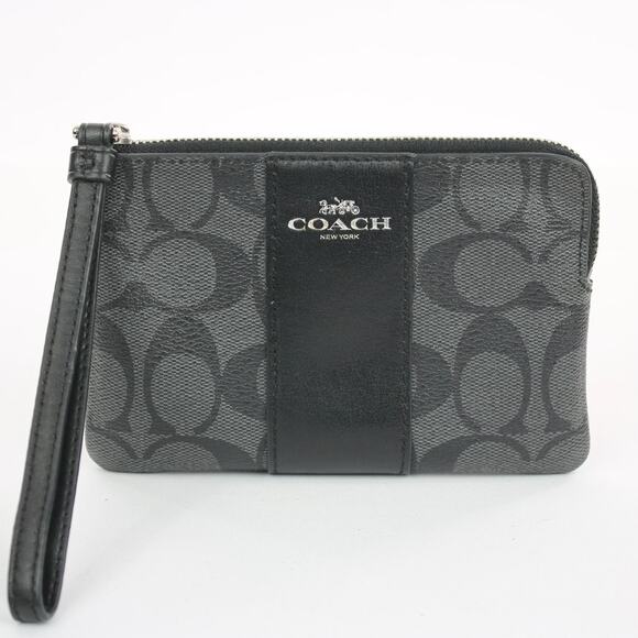 Coach Handbags - Coach Signature Canvas Corner Zip Wristlet